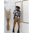 Calça Legging Skinny Feminina de Couro Flanelada